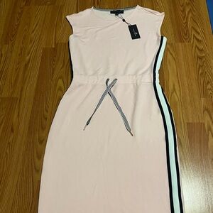 Tommy Hilfiger Soft Pink Sleeveless Midi Dress with Side Contrast Stripe